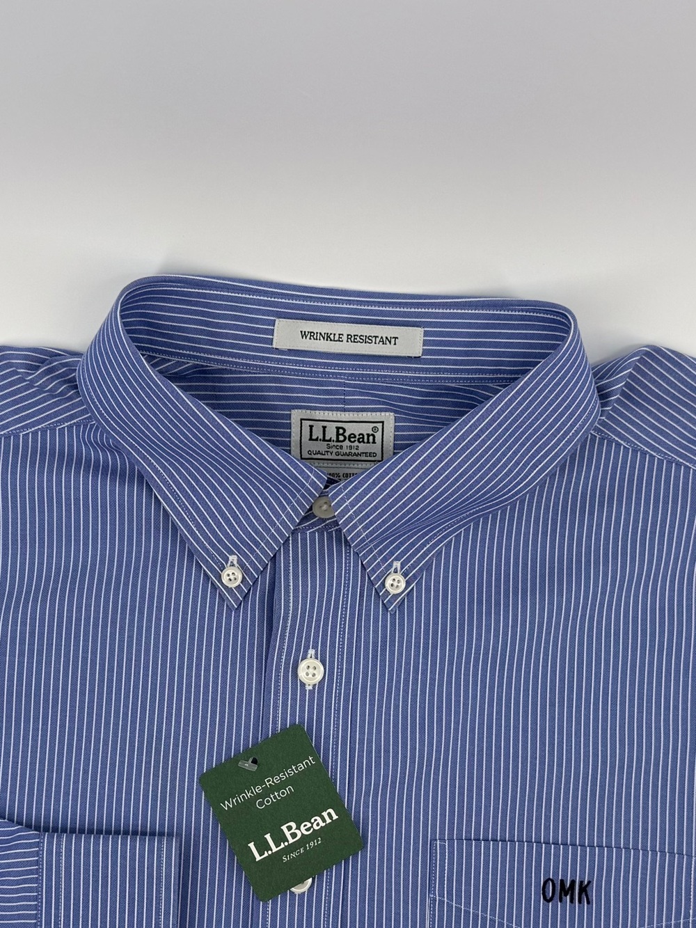 L.L. Bean Men's XL Wrinkle -Resistant Blue Stripe Button-Down Shirt New with Tag